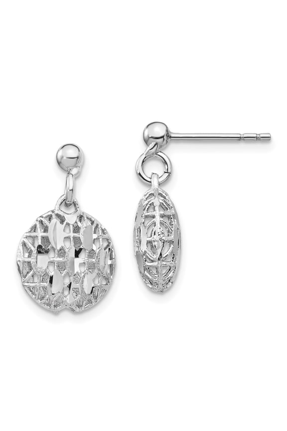 Sterling Silver Rhodium-plated Diamond Cut Mesh Bead Dangle Post Earrings