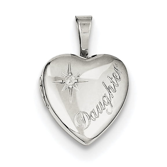Sterling Silver Rhodium-plated & Diamond Daughter 12mm Heart Locket