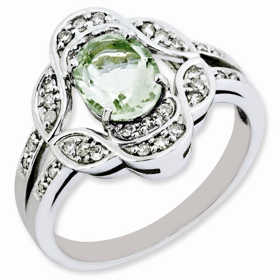 Sterling Silver Rhodium-plated Diamond & Green Quartz Ring - Size 8