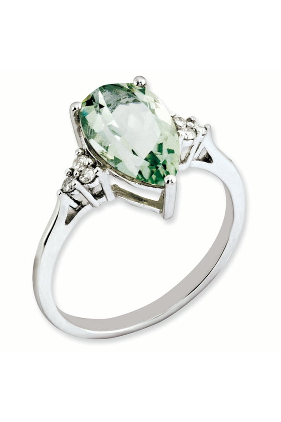 Sterling Silver Rhodium-plated Diamond & Green Quartz Ring