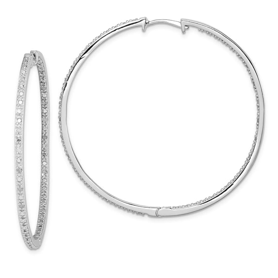 Sterling Silver Rhodium-plated Diamond In & Out Hoop Earrings Q-QE12251
