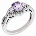 thumbnail image 1 of Sterling Silver Rhodium-plated Diamond & Pink Quartz Ring - Size 6, 1 of 1