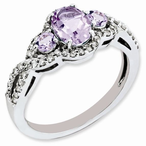 Sterling Silver Rhodium-plated Diamond & Pink Quartz Ring - Size 6