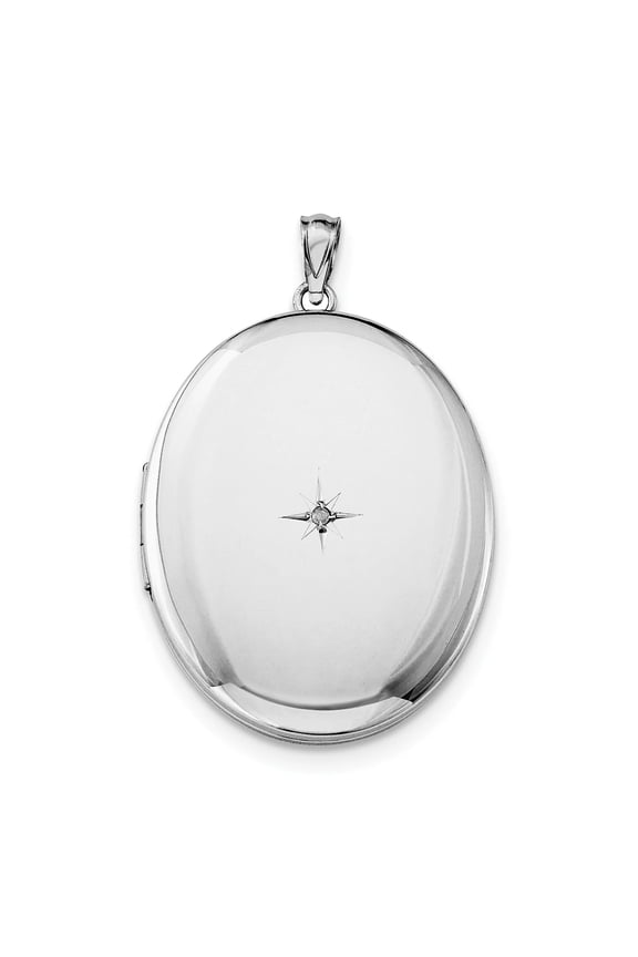 Lockets Sterling Silver Rhodium-plated & Diamond Polished 34mm Oval Locket
