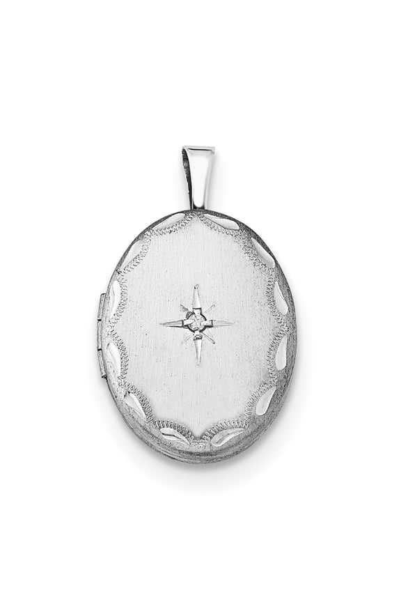 925 Sterling Silver Satin Patterned Holds 2 photos and Diamond Side Scallops 19mm Oval Locket Locket Necklace for Women