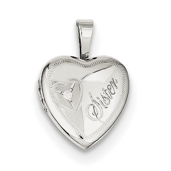 Sterling Silver Rhodium-plated & Diamond Sister Heart 12mm Heart Locket