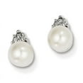 thumbnail image 1 of Sterling Silver Rhodium-plated Diamond and Freshwater Cultured Pearl Post Earrings, 1 of 2
