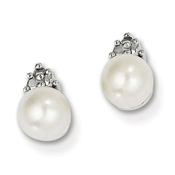 Sterling Silver Rhodium-plated Diamond and Freshwater Cultured Pearl Post Earrings