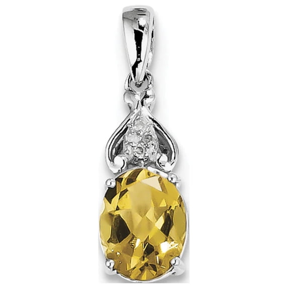 Sterling Silver Rhodium-plated Diamond and Whiskey Quartz Pendant QP3007WQ