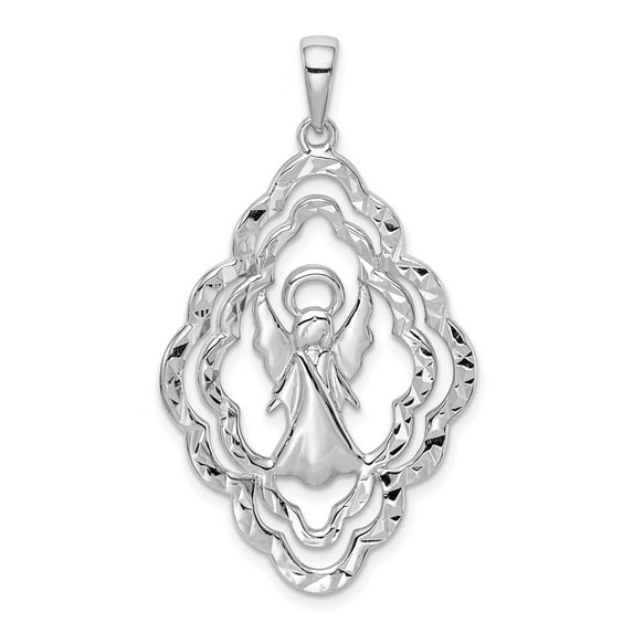 Sterling Silver Rhodium-plated Diamond-cut Angel Pendant QC9711