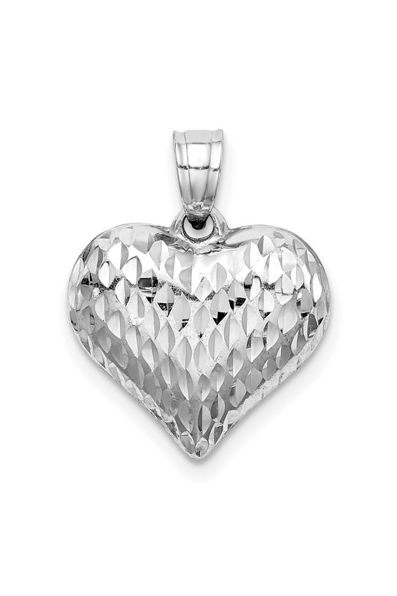 925 Sterling Silver Hollow Polished Sparkle Cut Puffed Love Heart Pendant Necklace Measures 19x16mm Wide - Pendant for W