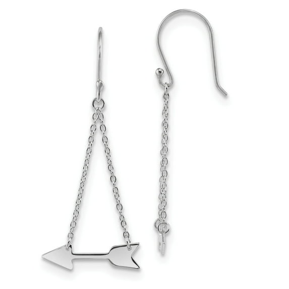 Sterling Silver Rhodium-plated Double Chain Arrow Dangle Earrings