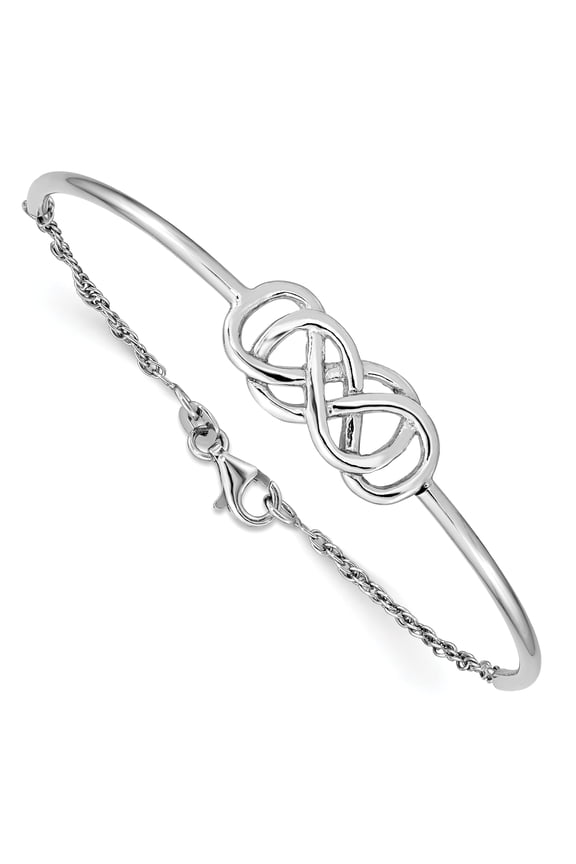 Sterling Silver Rhodium-plated Double Infinity Symbol Bangle