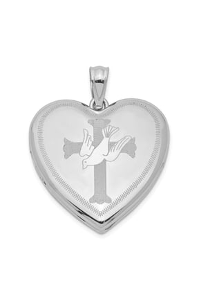 Sterling Silver Dove with Cross Heart Locket