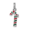 thumbnail image 1 of Sterling Silver Rhodium-plated Enamel Candy Cane Charm, 1 of 1