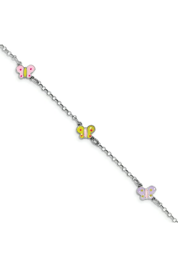 Sterling Silver Rhodium-plated Enameled Butterfly Bracelet