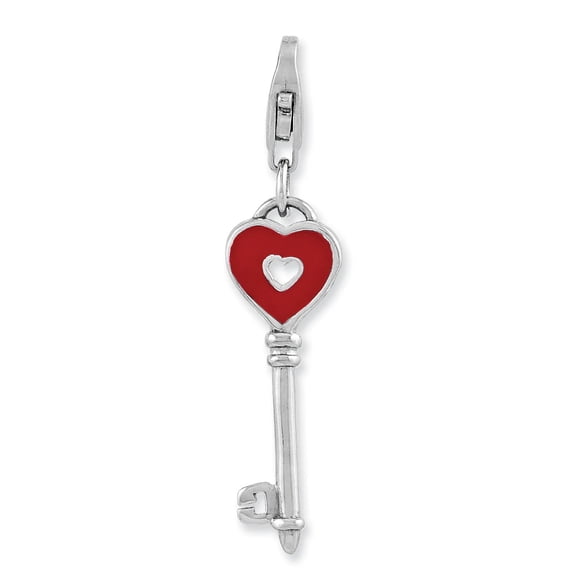 Finest Gold Amore La Vita Sterling Silver Rhodium-Plated Polished 3-D Enameled Heart Key Charm with Fancy Lobster Clasp