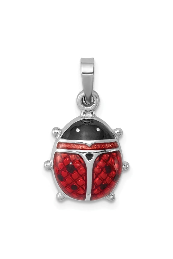 Sterling Silver Rhodium-plated Enameled Ladybug Pendant