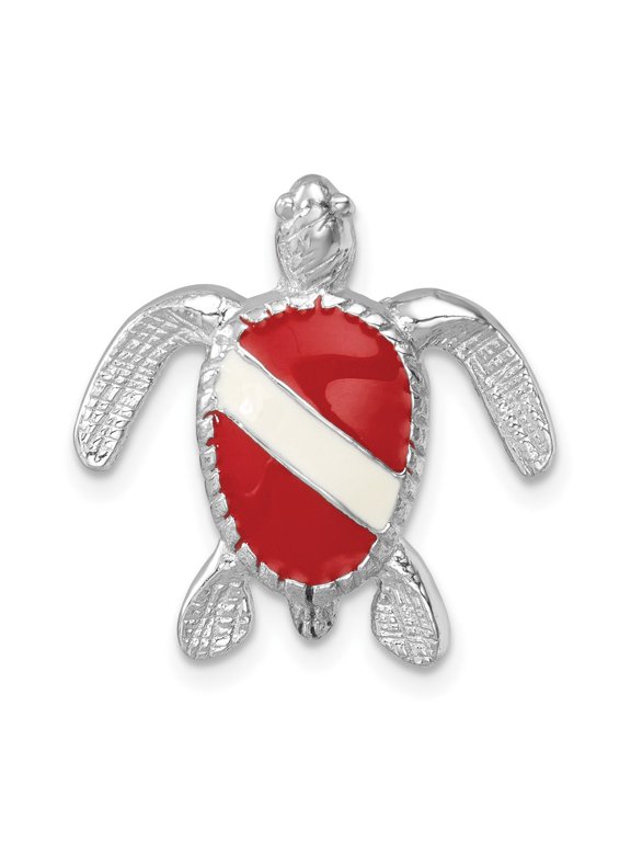 Sterling Silver Rhodium-plated Enameled Polished Dive Flag Turtle Chain Slide