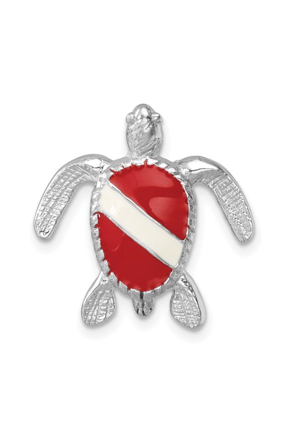 Sterling Silver Rhodium-plated Enameled Polished Dive Flag Turtle Chain Slide