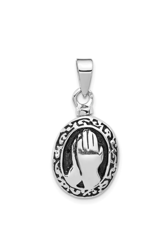 Sterling Silver Rhodium-plated Enameled Praying Hands Ash Holder Pendant QP5329
