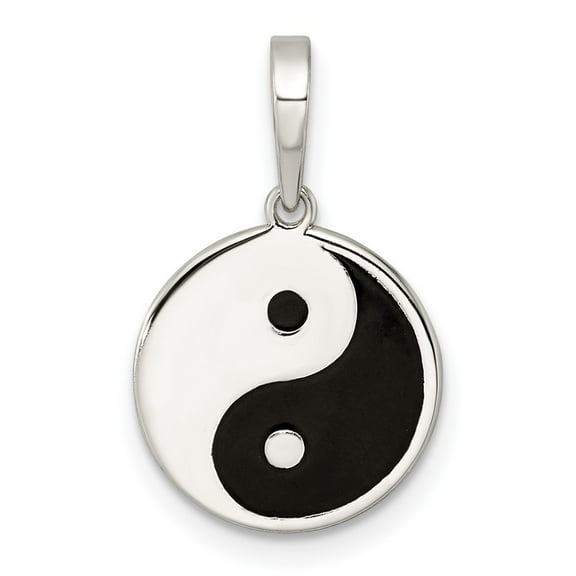 Finest Gold Sterling Silver Rhodium-Plated Enameled Yin Yang Pendant
