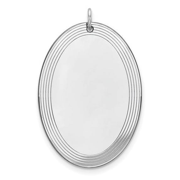 Sterling Silver Rhodium-plated Engraveable Oval Polished Front/Satin Back Disc Charm