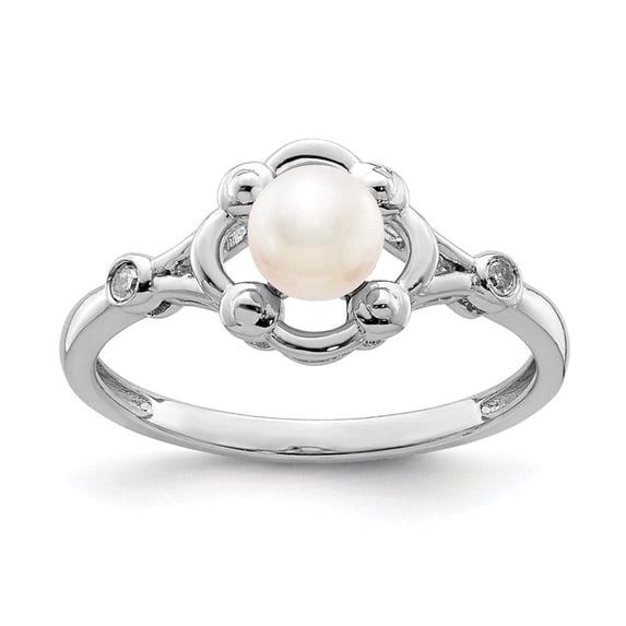 925 Sterling Silver Polished Freshwater Cultured Pearl and Diamond Ring Size 10 2mm Wide Ring for Women
