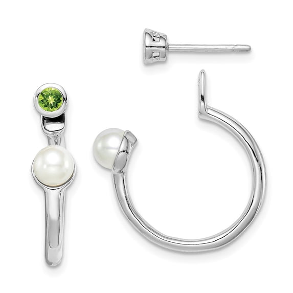 Sterling Silver Rhodium-plated FWC Pearl Peridot Front & Back Post Earrings QE14376PE