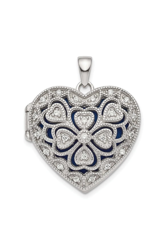 Sterling Silver Rhodium-plated Fancy CZ Heart Locket