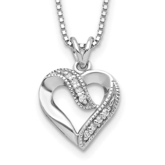 Sterling Silver Rhodium-plated Fancy CZ Open Heart 16 inch Necklace QG1046