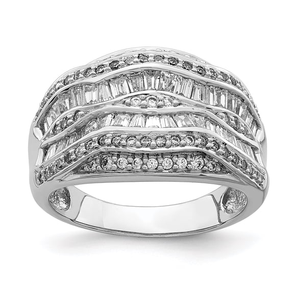 Sterling Silver Rhodium-plated Fancy Cubic Zirconia Baguette Ring Size 6