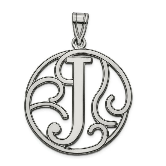Sterling Silver Rhodium-plated Fancy Script Letter J Initial Pendant QC8999J