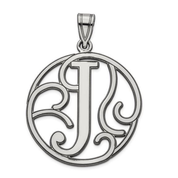 Sterling Silver Rhodium-plated Fancy Script Letter J Initial Pendant QC8999J