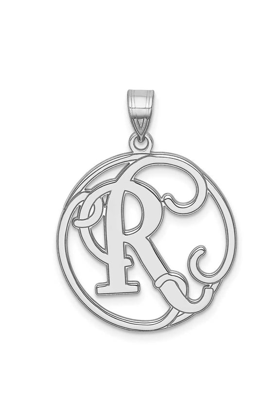 Sterling Silver Rhodium-plated Fancy Script Letter R Initial Pendant QC8999R