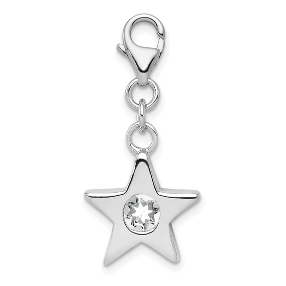 Sterling Silver Rhodium-plated February Cubic Zirconia Birthstone Star Charm