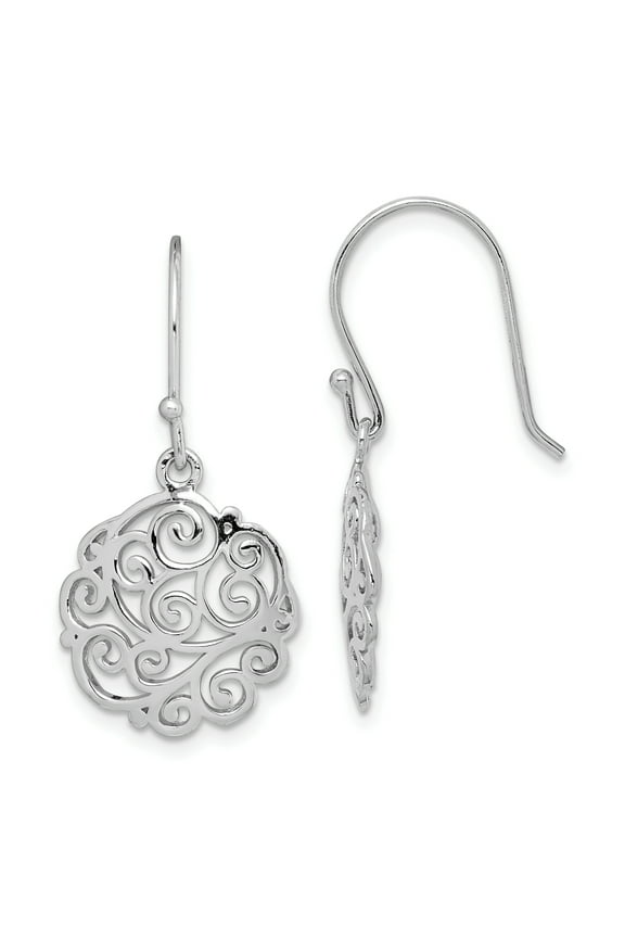 Sterling Silver Rhodium-plated Filigree Circle Dangle Earrings