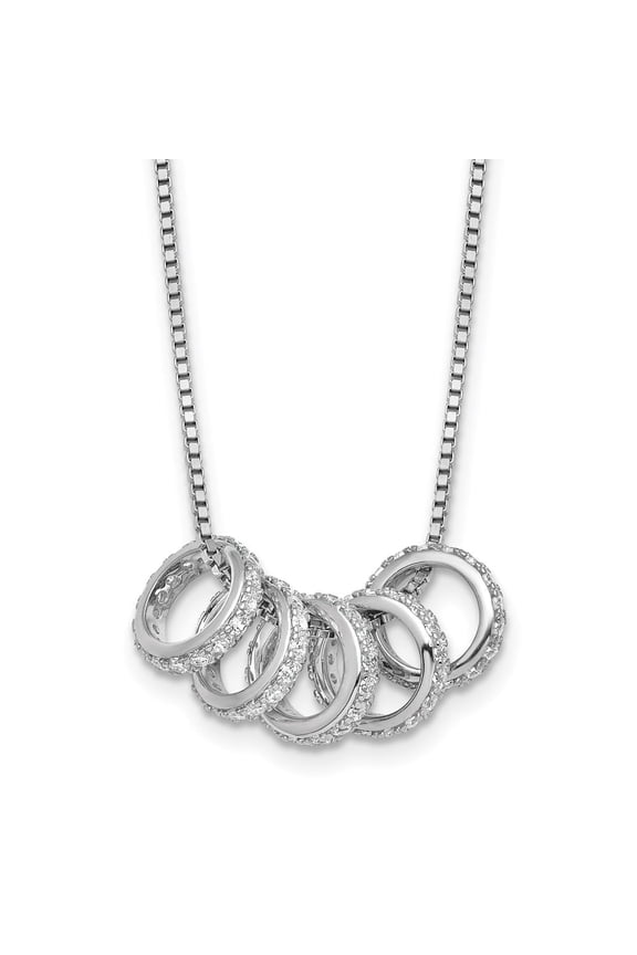 Sterling Silver Rhodium-plated Five Moveable CZ Rings 18 inch with 2 inch Extension Necklace