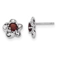 thumbnail image 1 of Sterling Silver Rhodium-plated Floral Garnet Post Earrings, 1 of 2