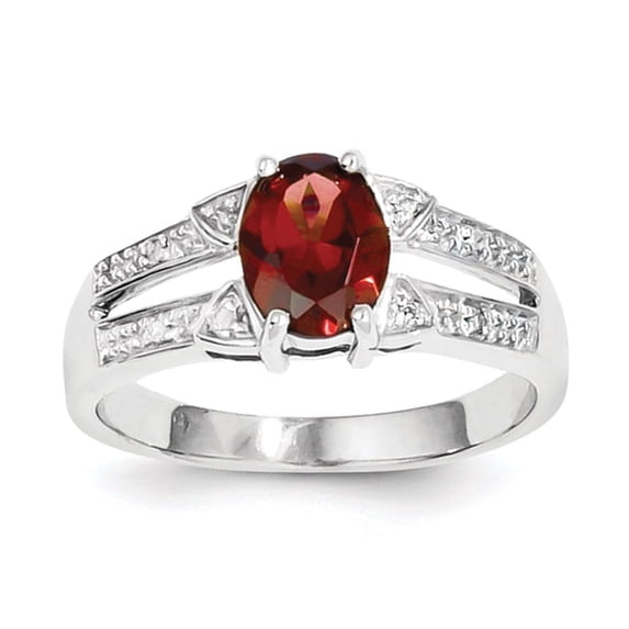 Sterling Silver Rhodium-plated Garnet & Diamond Ring