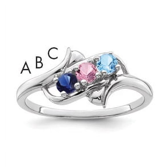 Sterling Silver Rhodium-plated Genuine 3 Stone Mother's Ring XMR14/3SSGY