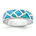thumbnail image 1 of Sterling Silver Rhodium-plated Geometric Created Blue Opal Ring Size 7, 1 of 6