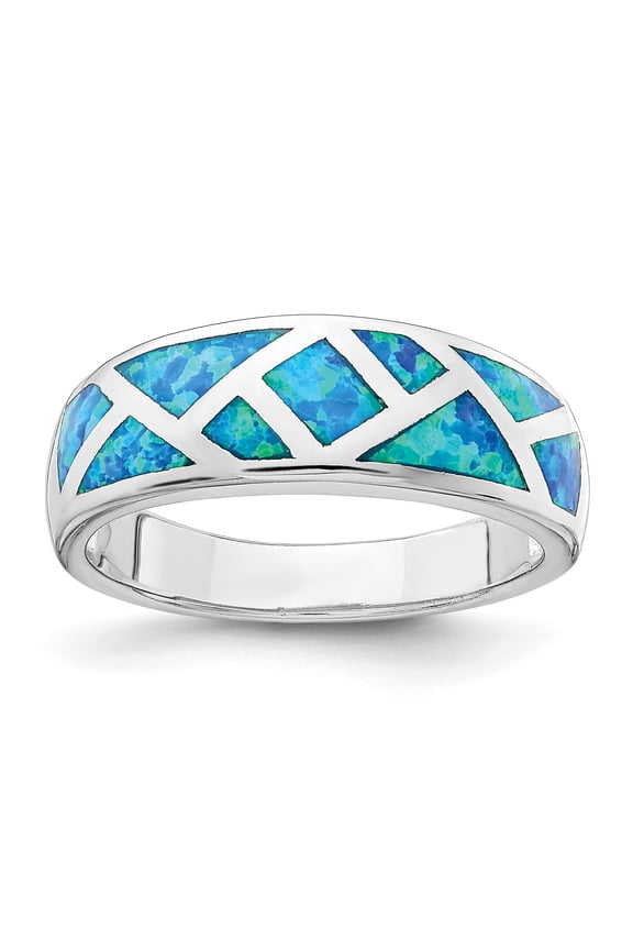 Sterling Silver Rhodium-plated Geometric Created Blue Opal Ring Size 7