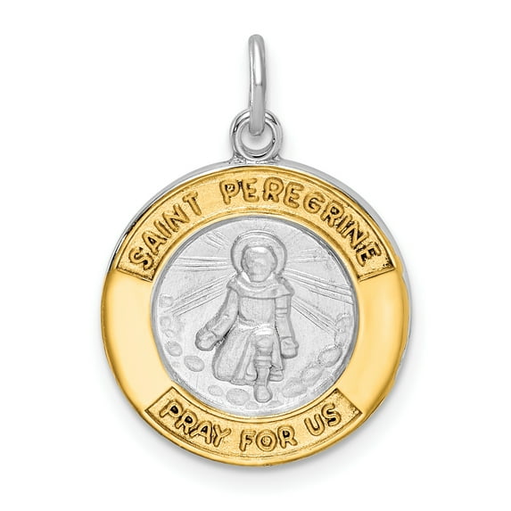 Sterling Silver Platinum-plated & Gold Tone St Peregrine Medal QC9424