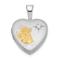 thumbnail image 1 of Sterling Silver Rhodium-plated Gold-plated & Diamond Angel 12mm Heart Locke, 1 of 3