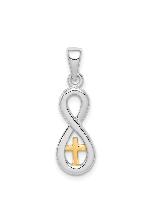 Sterling Silver Rhodium-plated & Gold tone Cross Infinity Pendant Q-QP5296