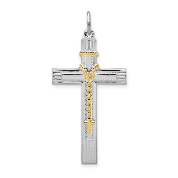 Sterling Silver Platinum-plated & Gold-tone Rosary on Cross Pendant QC8259