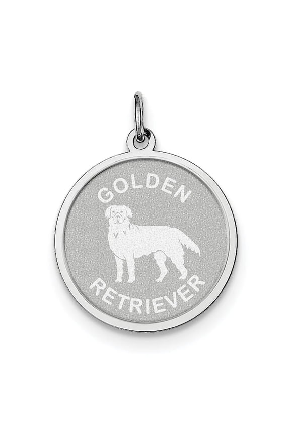 Sterling Silver Rhodium-plated Golden Retriever Disc Charm QC2688