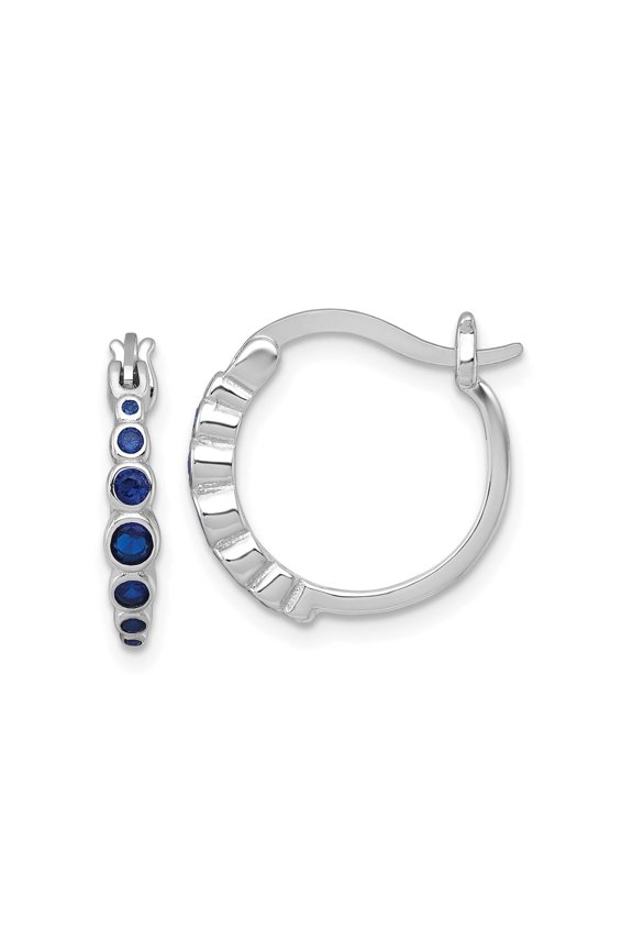 Created Blue Sapphire Earrings for Women, 925 Sterling Silver, Bezel Set, Wire & Clutch Closure