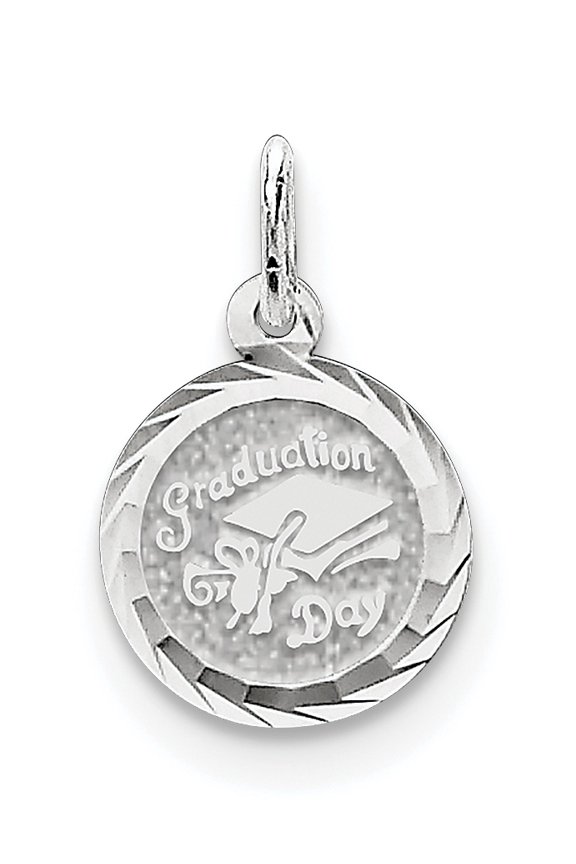 925 Sterling Silver Solid Graduation Day Disc Charm 21x13mm Wide Pendant Necklace for Women